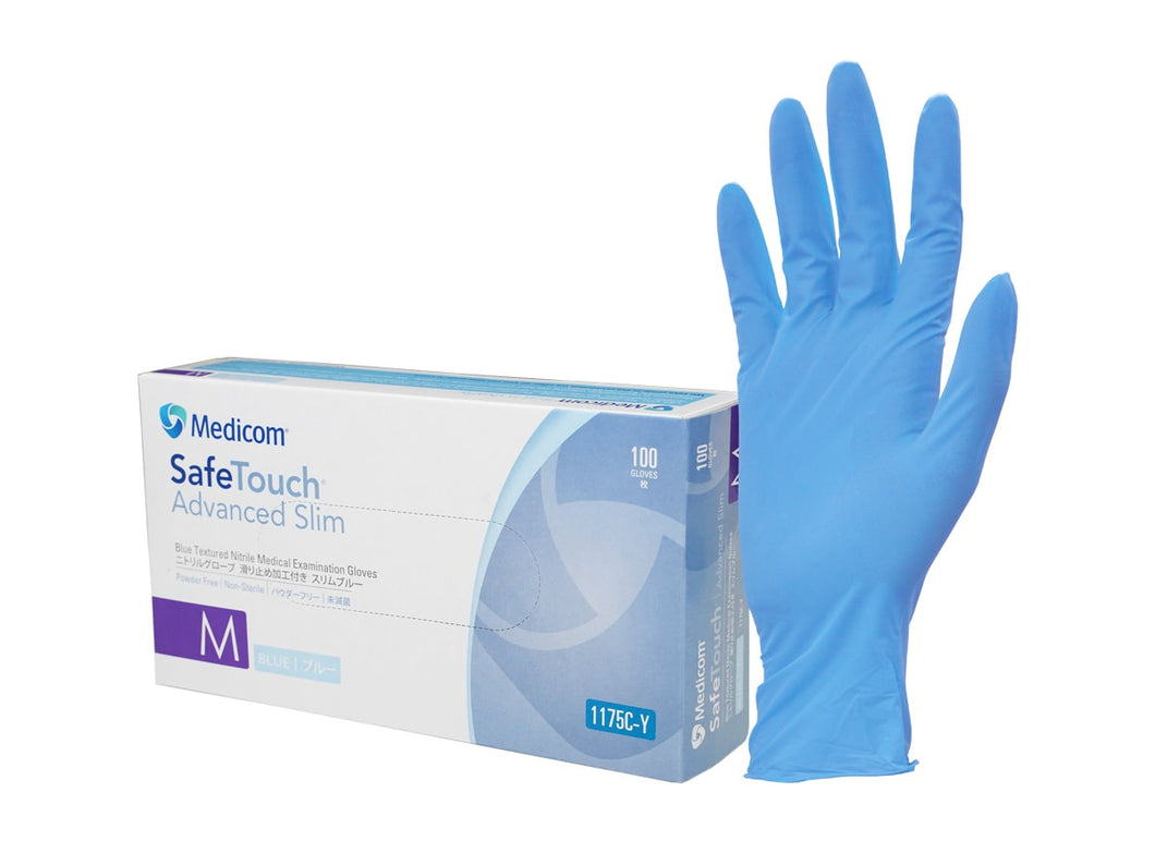 MEDICOM SAFETOUCH ADVANCED SLIM - BLUE NITRILE EXAMINATION GLOVES