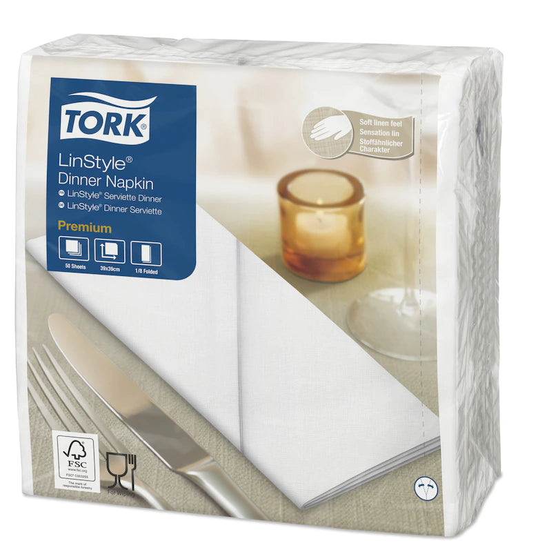 Tork Premium Linstyle® White Dinner Napkin 1/8 Folded